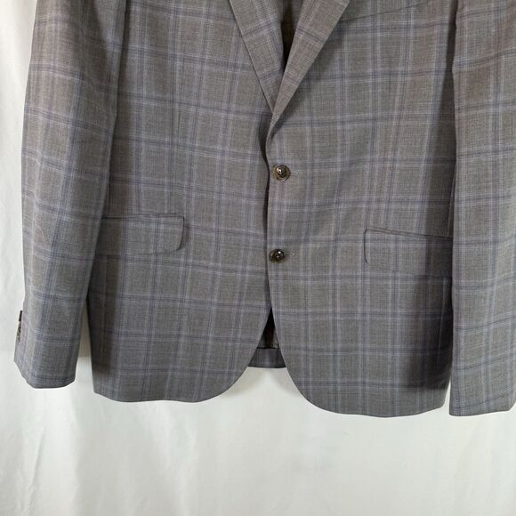 Ted Baker Wool Blazer Men's 44 Grey Plaid 2 Button Front Inside Pockets - Picture 3 of 10